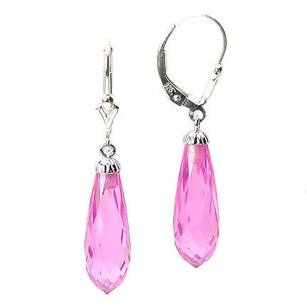 colorful drop earrings for women -12.6ct, 20mm Pink Sapphire Briolette Leverback Earrings 925 Silver