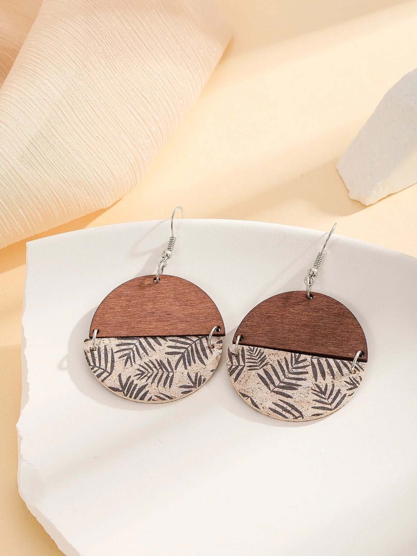 women’s stud earrings -Leaf Printed & Wooden Earrings