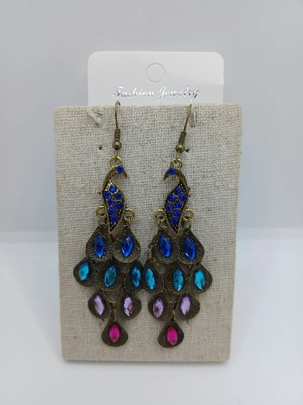 colorful drop earrings for women -Multicolored Peacock Earrings