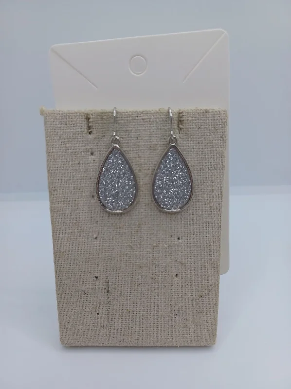 women’s bar earrings -Silver Glitter Teardrop Earrings