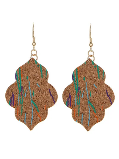 women’s oval earrings -Cork Earrings w/ Purple, Orange, & Teal Accents