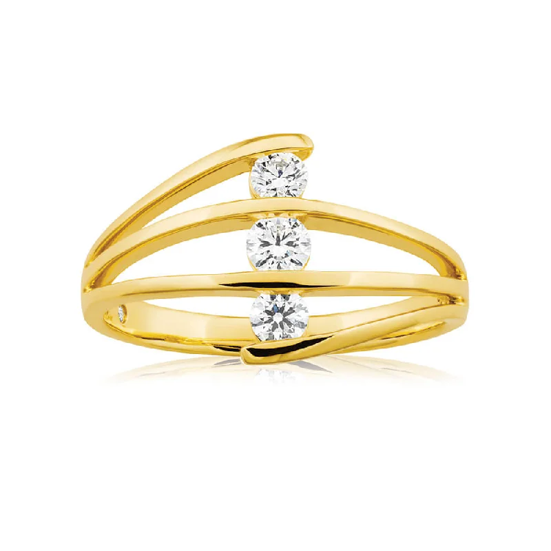 modern engagement rings for women -Flawless Cut 9ct Yellow Gold Three Stone Diamond Ring (TW=30-34pt)