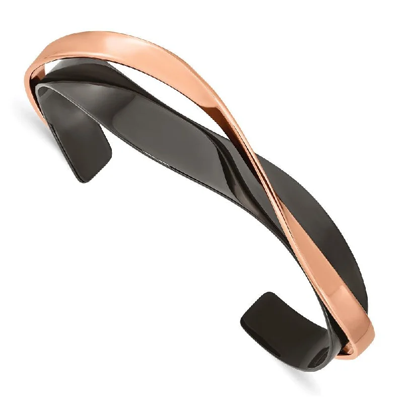 women’s bangles and bracelets -Stainless Steel Polished Black/Rose IP-plated Layered & Twisted Bangle