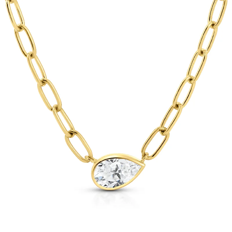 women’s geometric necklaces -1.00 Carat Pear Shape Link Necklace