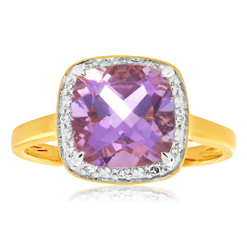 engagement rings with moissanite diamonds -9ct Yellow Gold Amethyst Diamond Ring