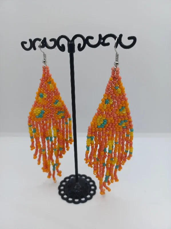 silver stud earrings for women -Orange & Peach Seabeaded Earrings