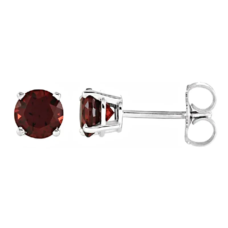 women’s statement earrings -Natural Garnet 4-Prong Cast Basket Stud Earrings 14K White Gold