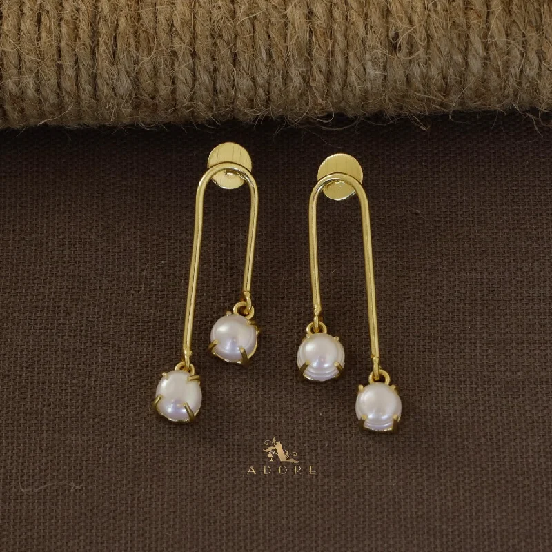 women’s bar earrings -Golden Pearl Pendulum Earring