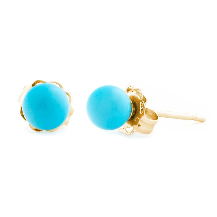 women’s hoop earrings with pearls -4mm Sleeping Beauty Turquoise Ball Stud Earrings 14K Yellow Gold