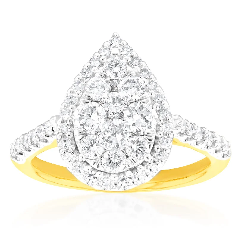 silver engagement rings for women -Luminesce Laboratory Grown 1 Carat Pear Shape  Diamond Ring 9ct Yellow Gold