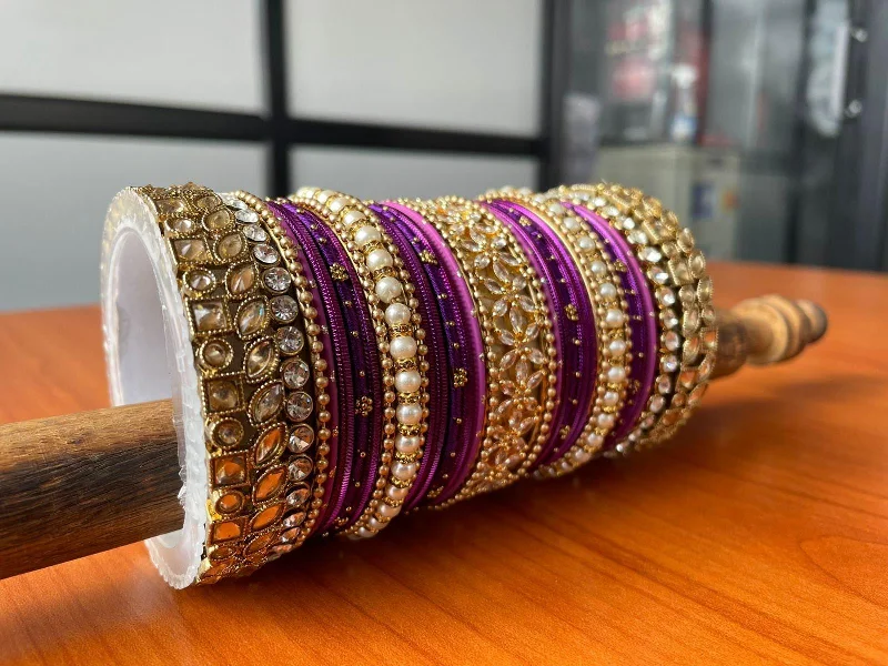 men’s and women’s matching bracelets -Indian Bridal Bangle Set with Stones & Pearl work