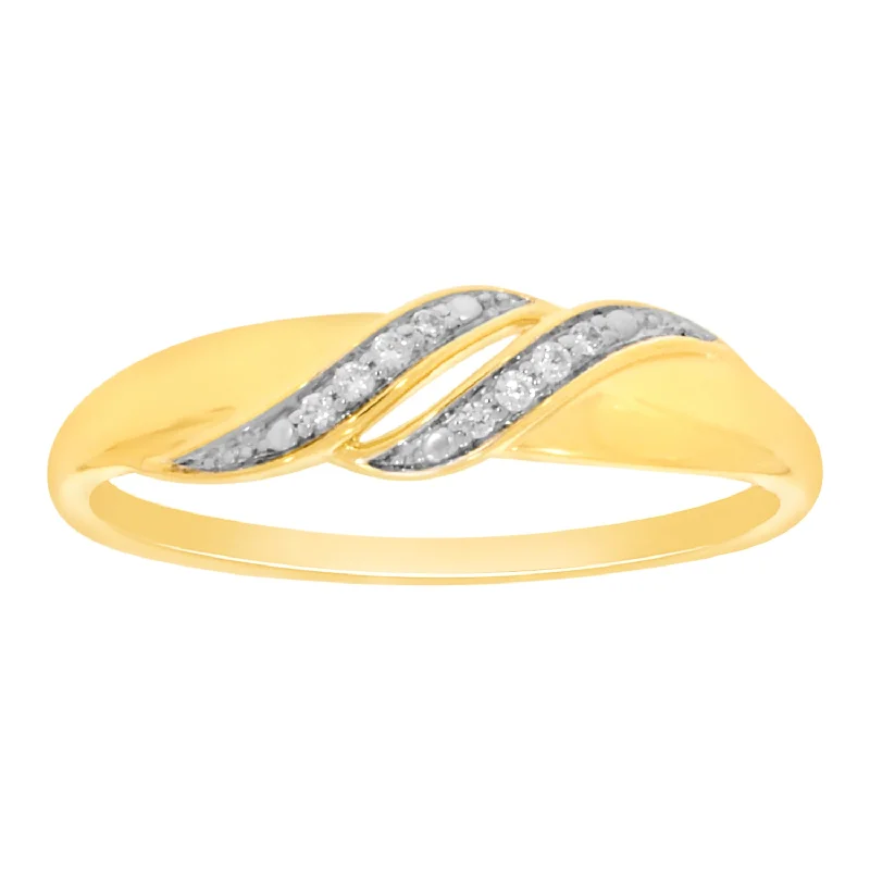 women’s wedding ring and engagement ring combos -9ct Yellow Gold Diamond Ring with 8 Briliiant Diamonds