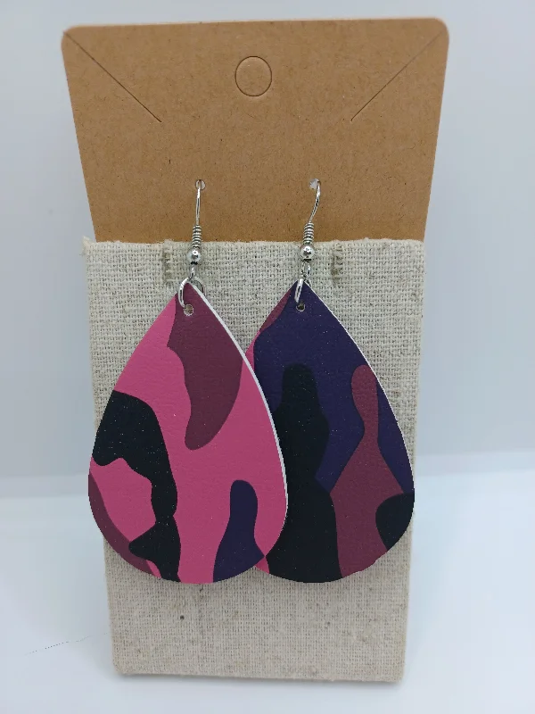 women’s butterfly earrings -Pink Camo Leather Style Earrings