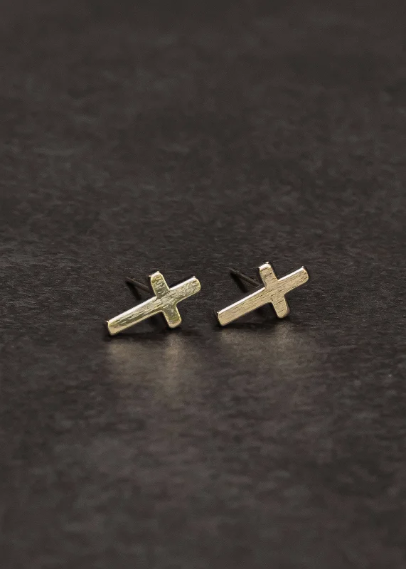 women’s pearl drop earrings -Gold Cross Stud Earrings