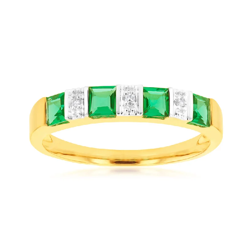 women’s alternative engagement rings -9ct Created Emerald and Diamond Ring