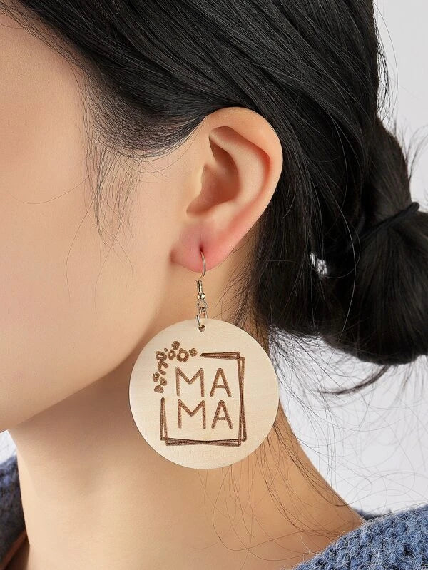 women’s vintage gold earrings -Tan Wooden "Mama" Earrings