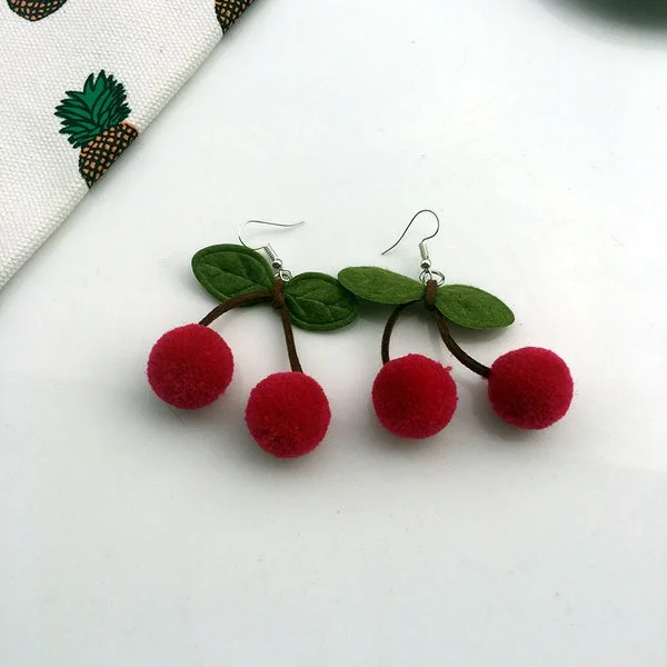 women’s diamond earrings -Red Cherry Felt Earrings