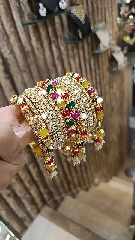 casual bracelets for women -Vibrant Crystal Bangles Set Indian Inspired Studded Design