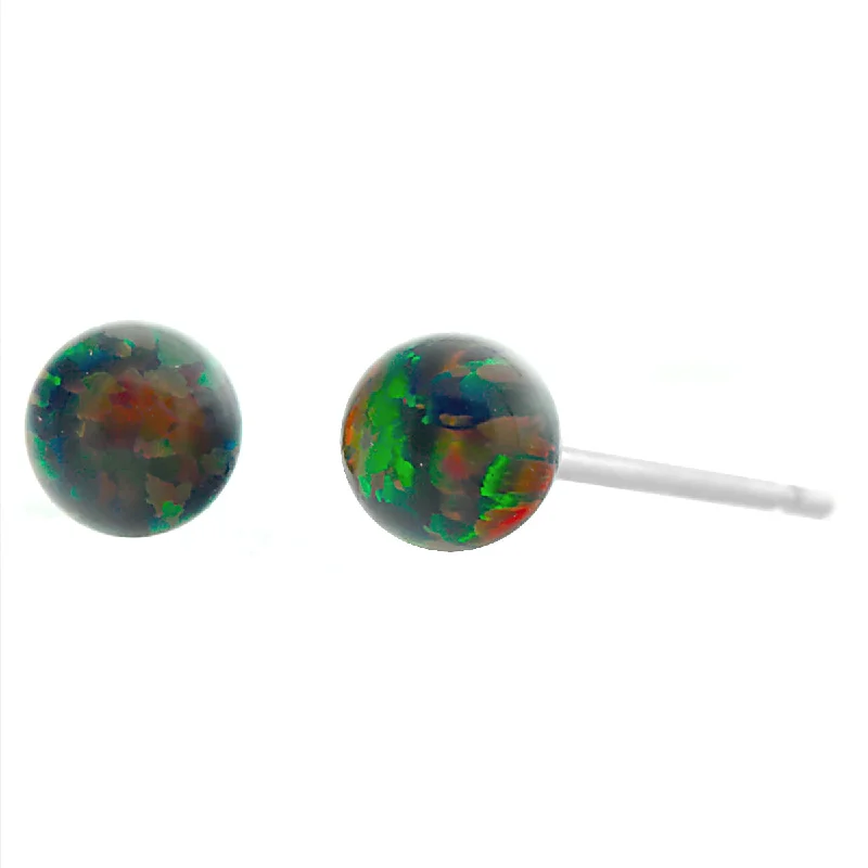 women’s multicolored earrings -Aurora: Black Created Australian Opal Ball Stud Earrings 14k White Gold