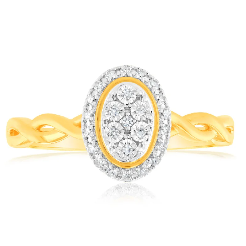 women’s vintage gold engagement rings -9ct Yellow Gold Luminesce Lab Grown Diamond Ring with 25 Brilliant Diamonds