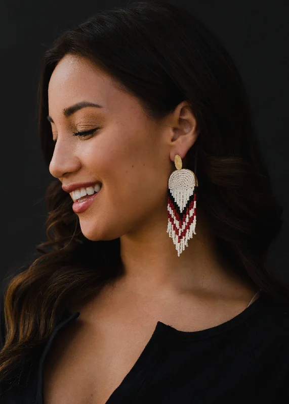 women’s minimal earrings -Cream, Black & Red Beaded Earrings