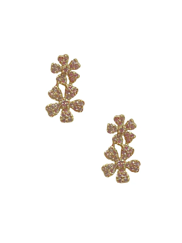 gold earrings for women -Double Flower Stud - Gold