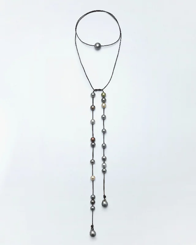 men’s and women’s matching necklaces -Black Butter Tahitian Pearl Lariat