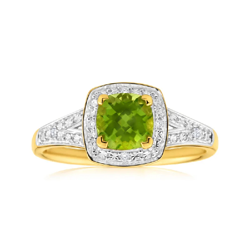 women’s engagement ring sets -9ct Yellow Gold 1.13ct Peridot Diamond Ring