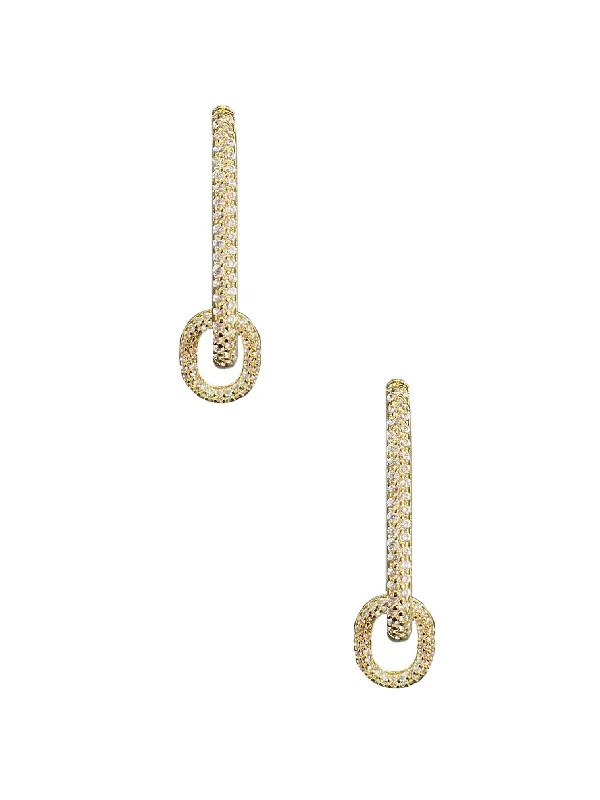 women’s triangle stud earrings -Rectangle Pave Hoop