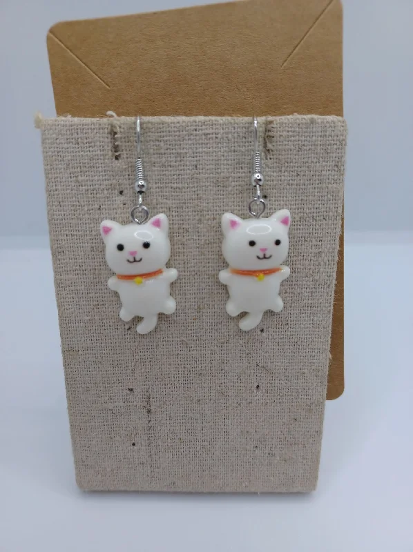 women’s rose gold earrings -White Cat Earrings