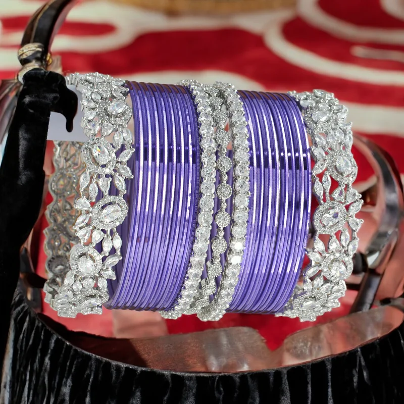 wedding bangles for women -Silver Purple Pakistani Bangles AD Kada Set, Bridal AD Bangles, Wedding Bangles Set, Indian Jewelry