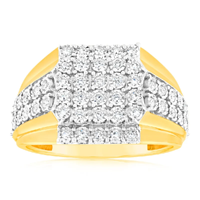 diamond solitaire engagement rings for women -9ct Yellow Gold Luminesce Lab Grown Cluster Diamond Ring