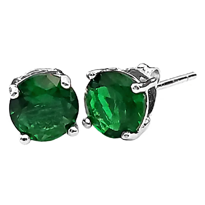 women’s boho earrings -1000 Jewels Brilliant Cut Simulated Emerald Ice CZ Silver Stud Earrings