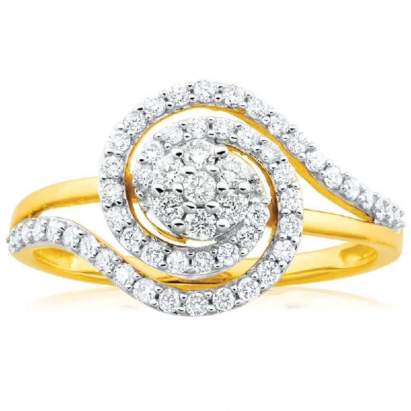 women’s affordable diamond rings -9ct Yellow Gold 1/2 Carat Diamond Ring Set with 59 Stunning Brilliant Diamonds