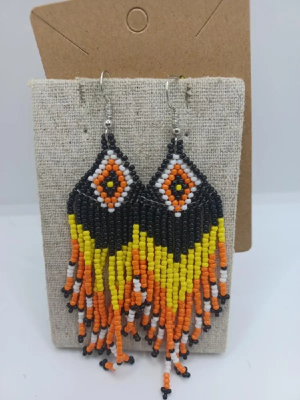 designer earrings for women -Black, Orange, & White Seabeaded Earrings