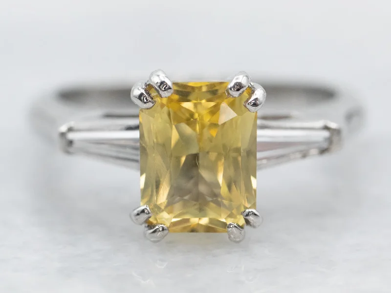 emerald cut engagement rings for women -Platinum Yellow Sapphire and Diamond Ring