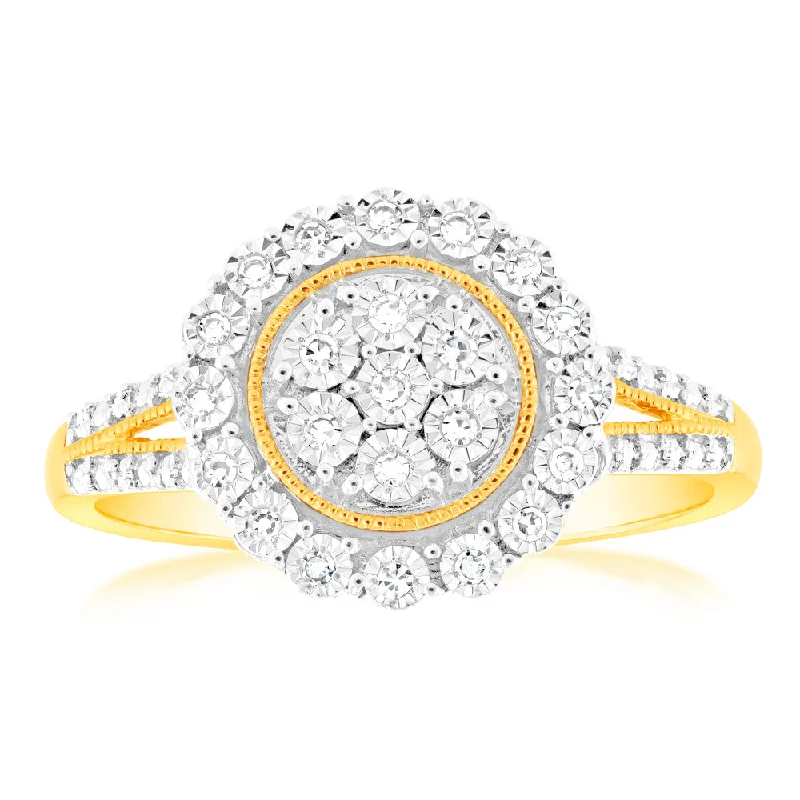 princess cut diamond engagement rings -9ct Yellow Gold Luminesce Lab Grown Cluster Diamond Ring