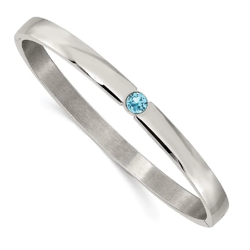 women’s mixed metal bracelets -Stainless Steel Polished with Blue Preciosa Crystal 6mm Hinged Bangle