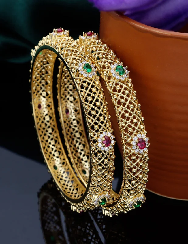 men’s and women’s matching bracelets -Designer Zircon Gold Plated Bangles ZBGL10934