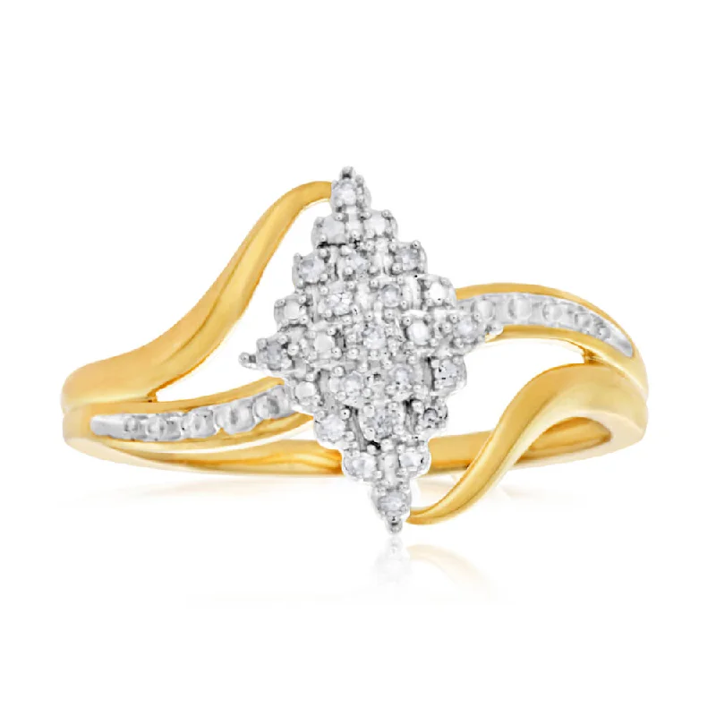 women’s engagement rings with colored stones -9ct Yellow Gold Diamond Ring Set with 15 Brilliant Cut Diamonds