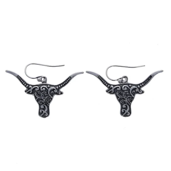 women’s minimal earrings -Filigree Steer Head Dangle Earrings