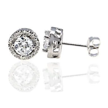 women’s statement earrings -Kristina: 6mm Russian Ice CZ Studs with Removable Halo Earring Jacket