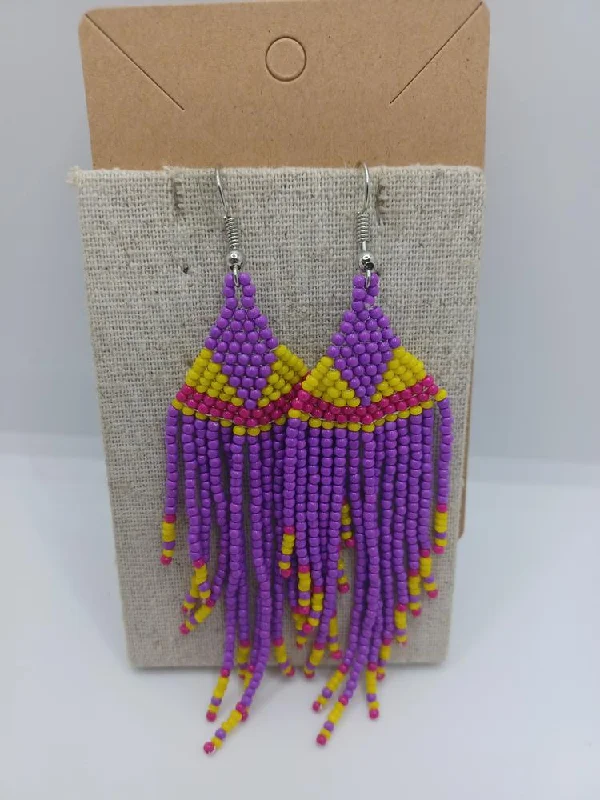 women’s statement earrings -Purple & Yellow Seabeaded Earrings