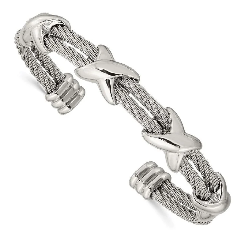 bracelet sets for women -Stainless Steel Polished Cable Cuff Bangle