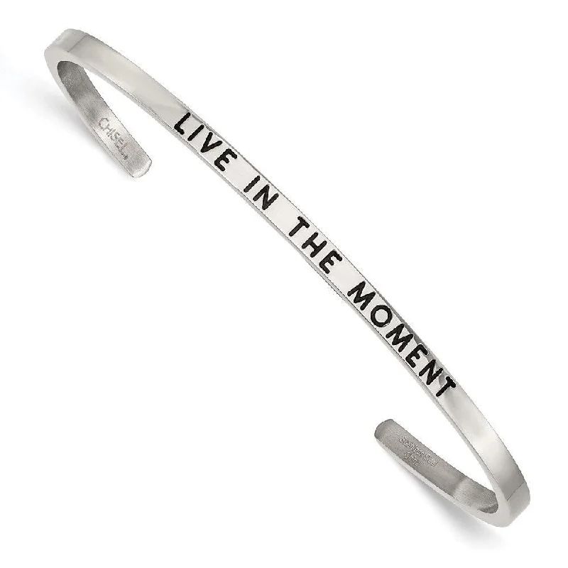 women’s friendship bracelets -Stainless Steel Polished Enamel/Crystal IN THE MOMENT 3mm Cuff Bangle