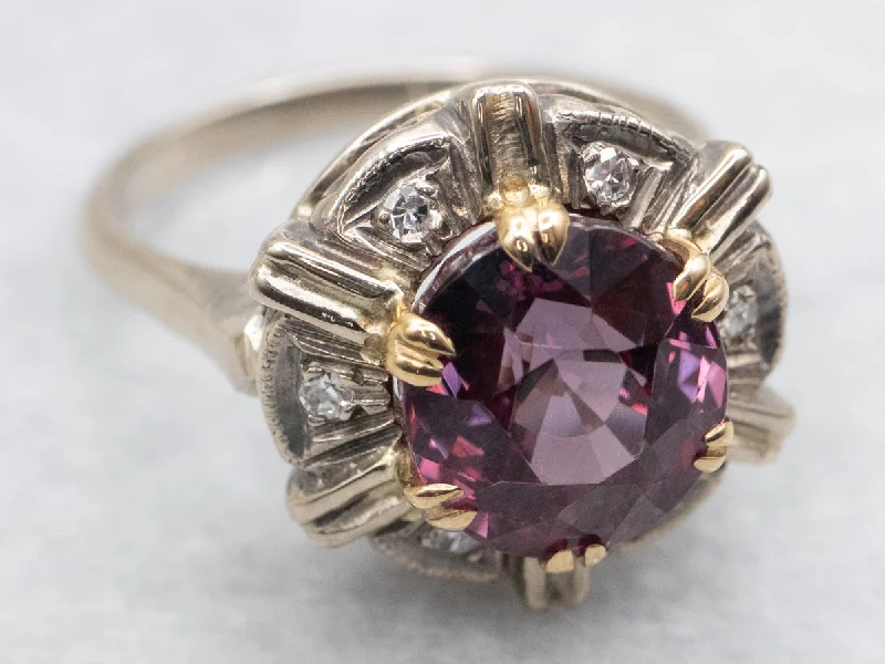 women’s gold solitaire engagement rings -Mid-Century Two Tone Malaya Garnet and Diamond Ring