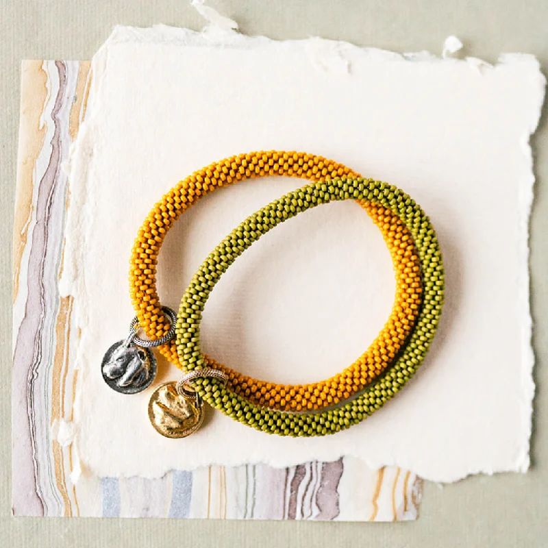 women’s stacked bracelets -Beaded Bangle + Dog Charm