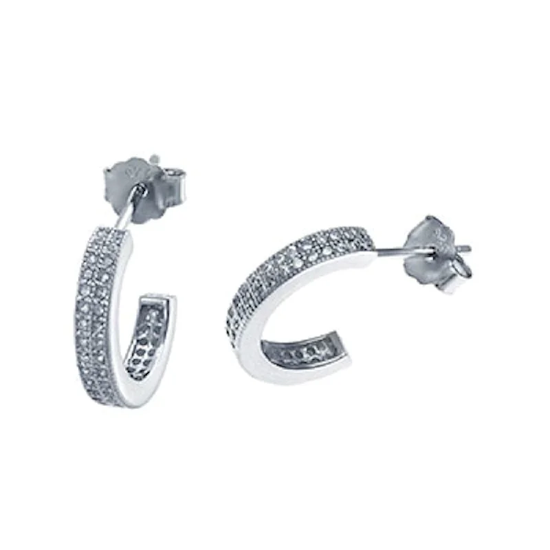 women’s butterfly earrings -IOF CZ Micro Pave Two Line Earrings 925 Sterling Silver