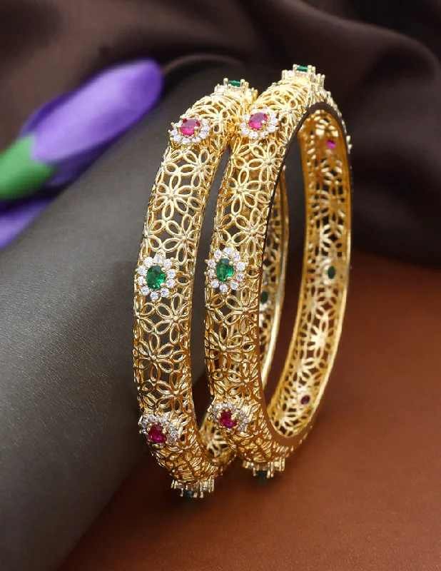 women’s beaded bracelets -Designer Zircon Gold Plated Bangles ZBGL10935