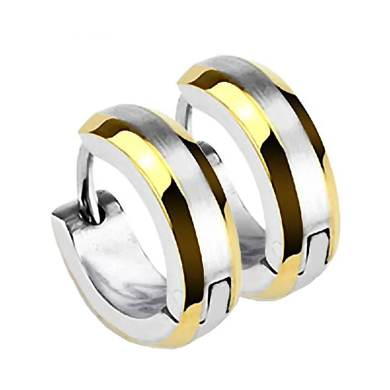 women’s gold dangling earrings -Beryl: 13mm IP Gold Edged Compact Hinged Snap Hoop Earrings 316 Steel